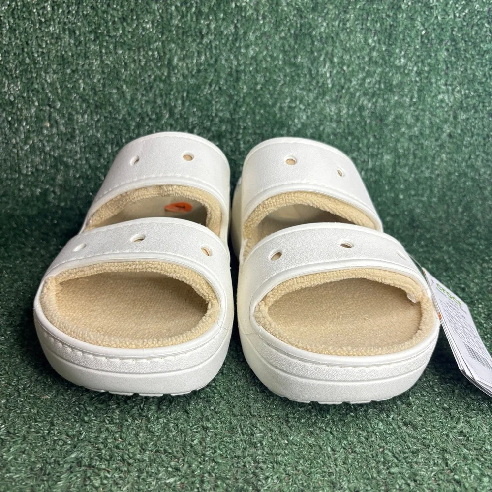 NEW Crocs Classic Cozzzy Towel Lined Fuzzy Comfort Slide Sandal White Mens Sz 11